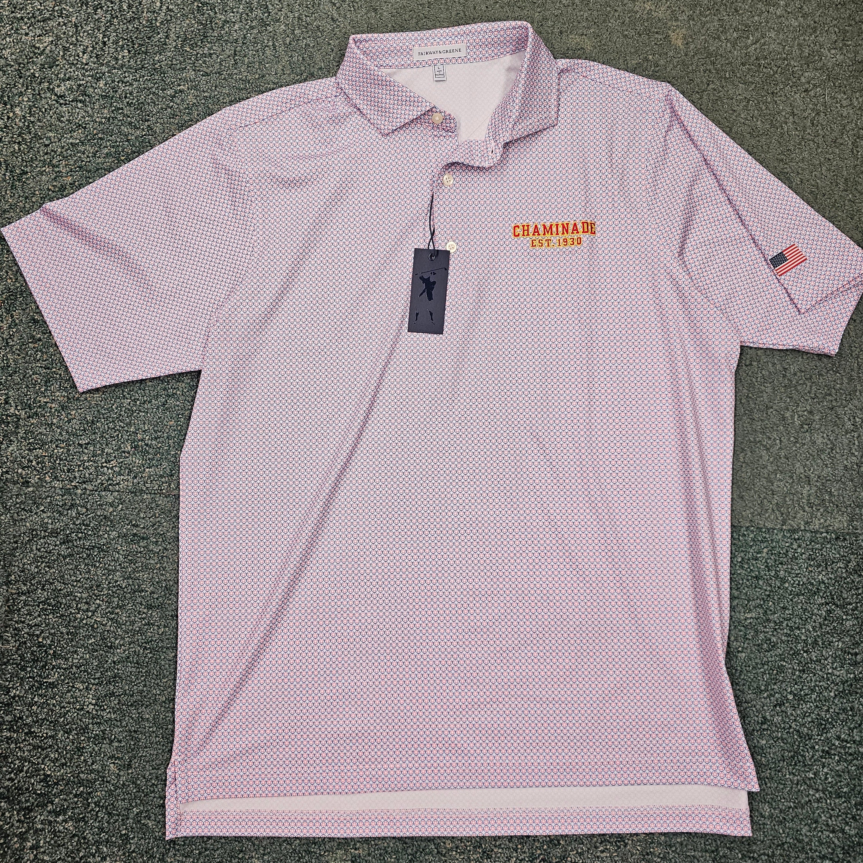 New - Fairway & Greene - Mens Short Sleeve Freedom Print Polo w/ Flag