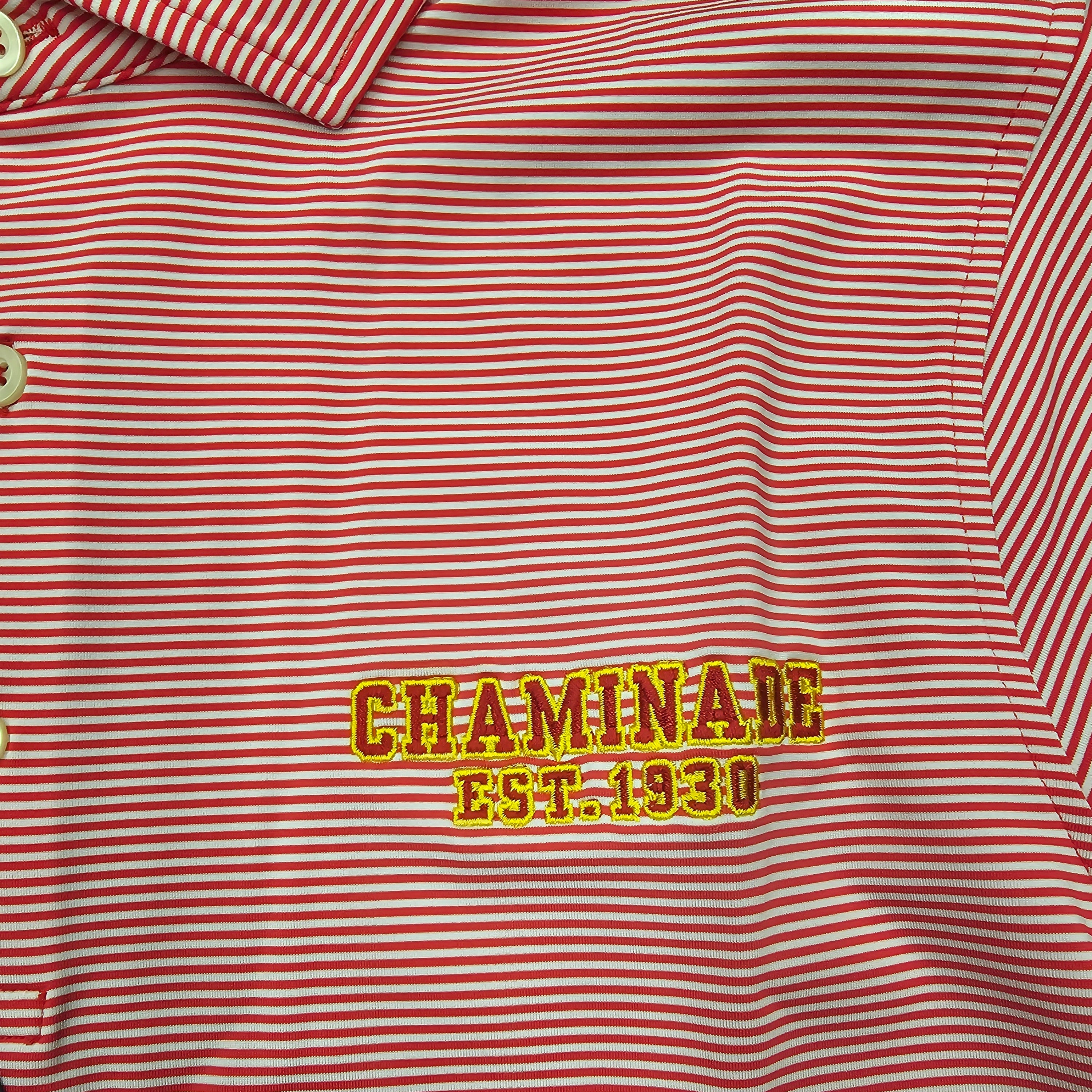 New - Fairway & Greene - Mens Short Sleeve Bryant Stripe Red Polo w/ Flag