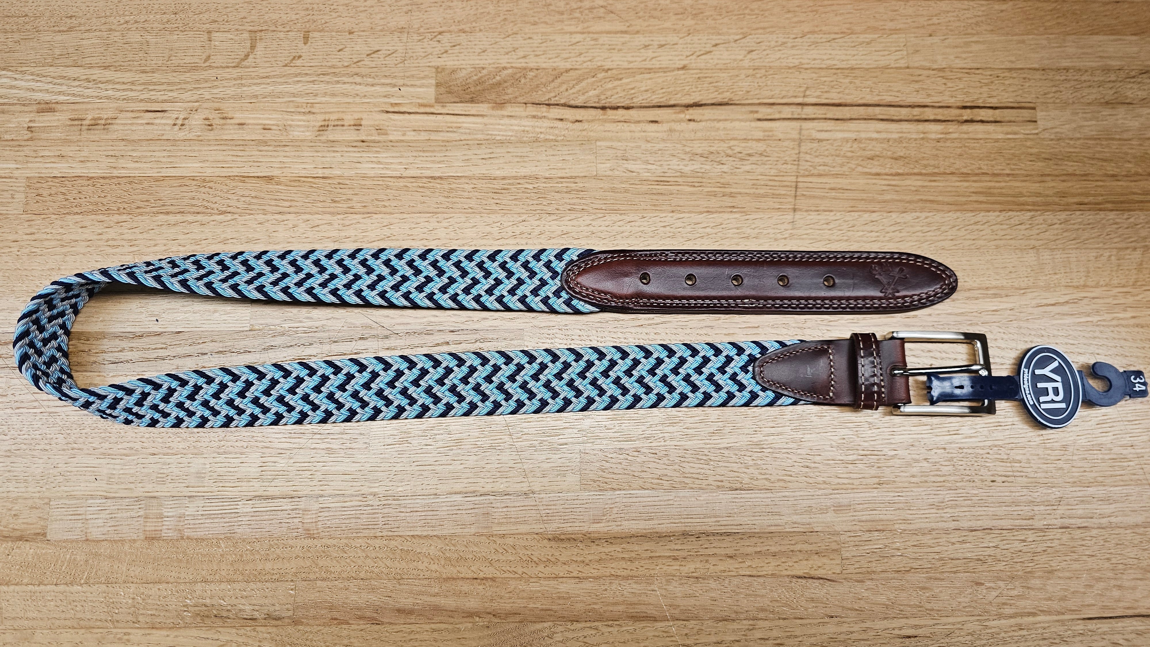 NEW - YRI - Multicolored Braided Elastic Dress Belt - Blue