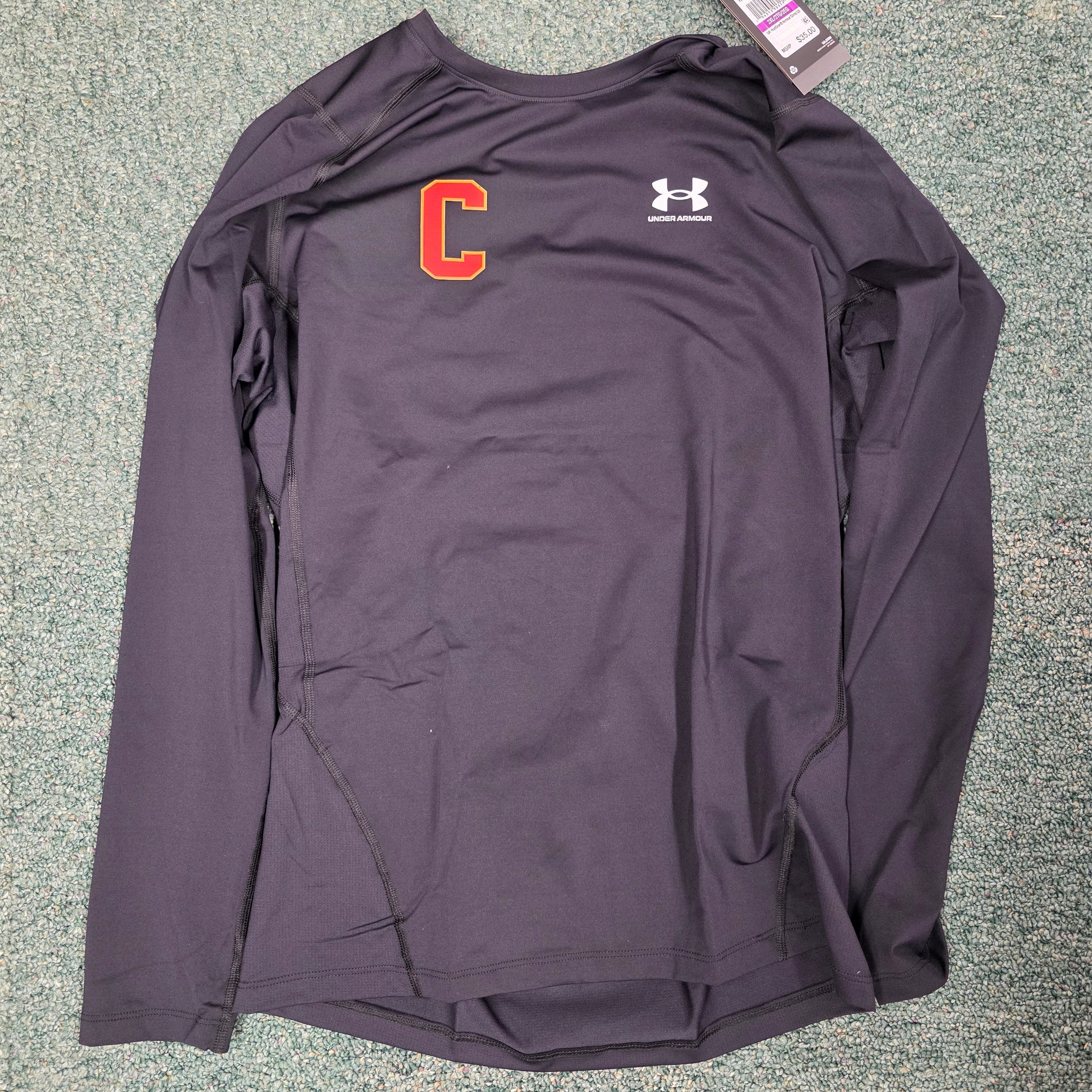 New - Under Armour Black Compression Shirt - Block C - Crew / Football / Baseball / All Sports