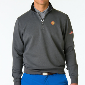 Fairway & Greene - Mens Caves Long Sleeve 1/4 Zip - Shadow Grey Heather with Flag