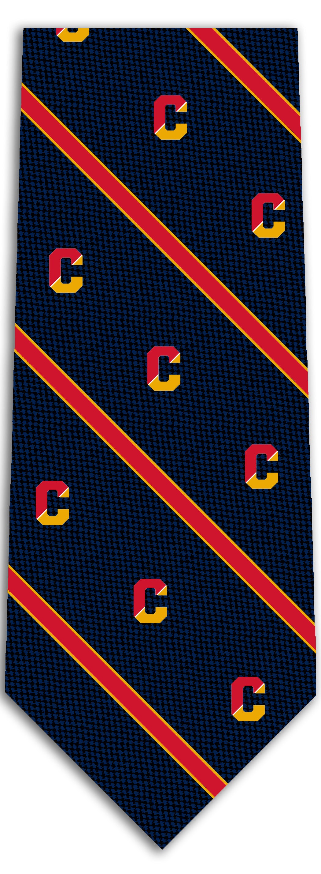 New - 100% Silk Woven Tie - Navy with red and gold logos and stripes