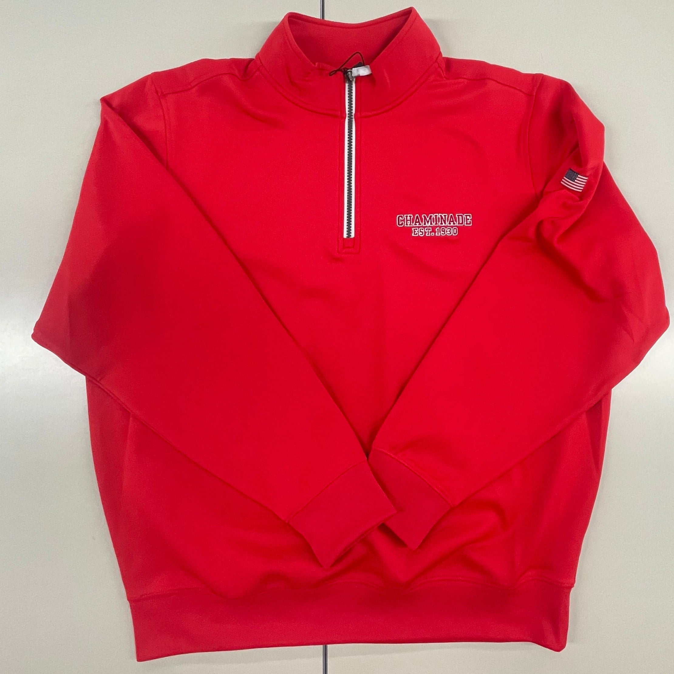 New - Fairway & Greene - Mens Caves Long Sleeve ¼ Zip Pullover - Red With Flag
