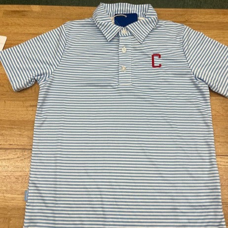 Striped Collar Polo with "C" - Blue Stripe - Toddler/Youth - Final Sale