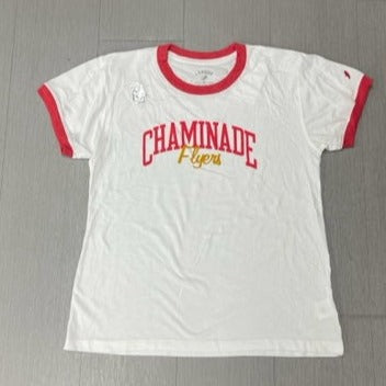 Legacy Women's White Retro Tee with Chaminade Flyers - Red Trim
