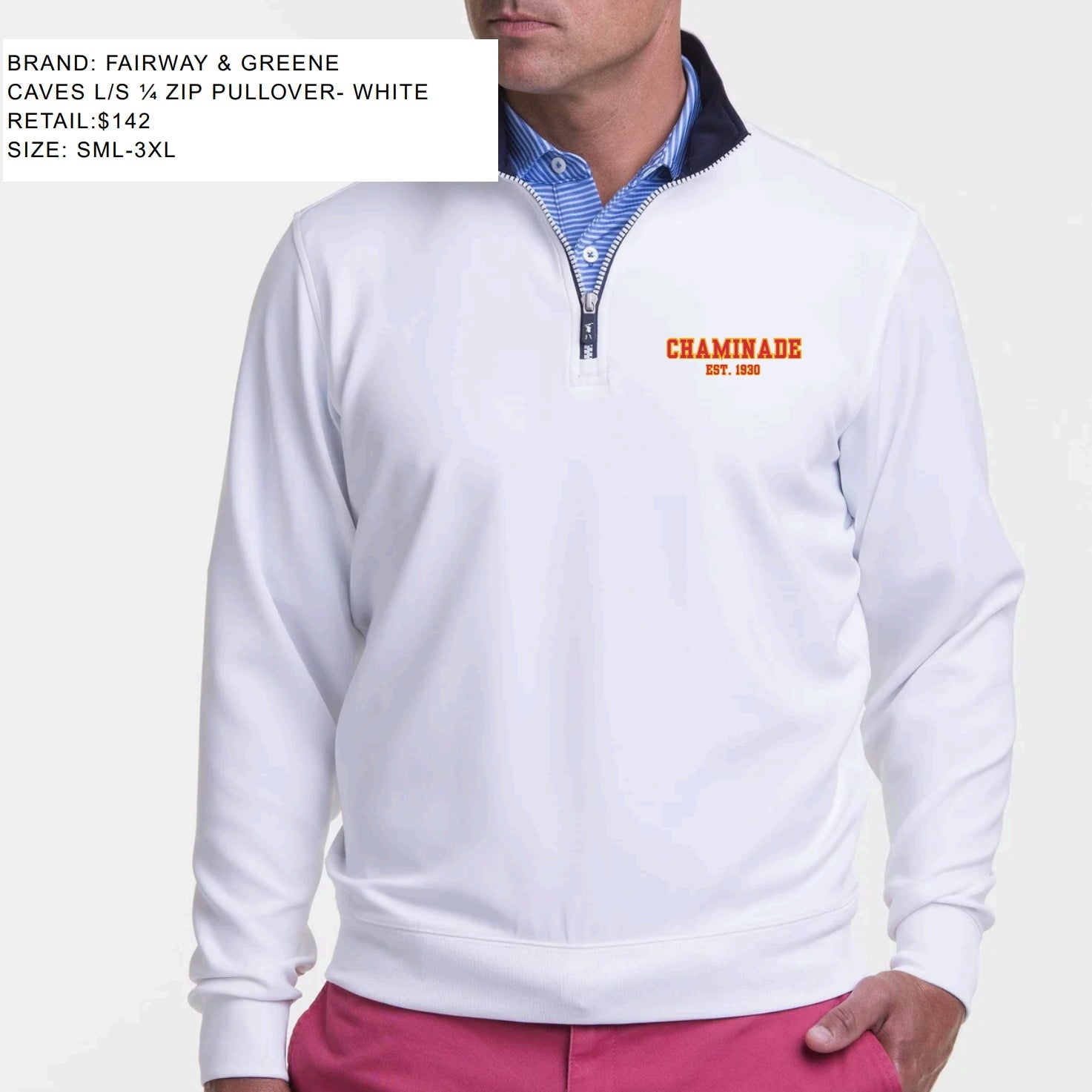 Fairway & Greene - Mens Caves Long Sleeve ¼ Zip Pullover - White