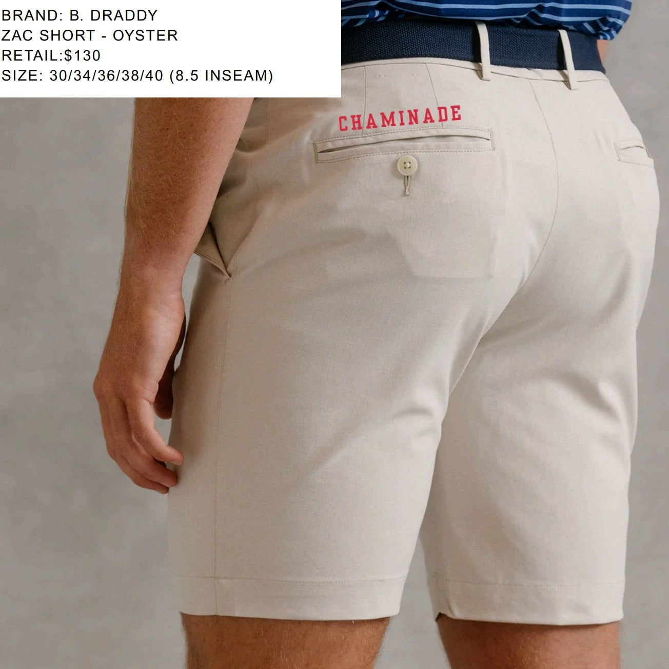 B. Draddy Mens Zac Shorts - Oyster 34/36/38/40 8.5 INSEAM