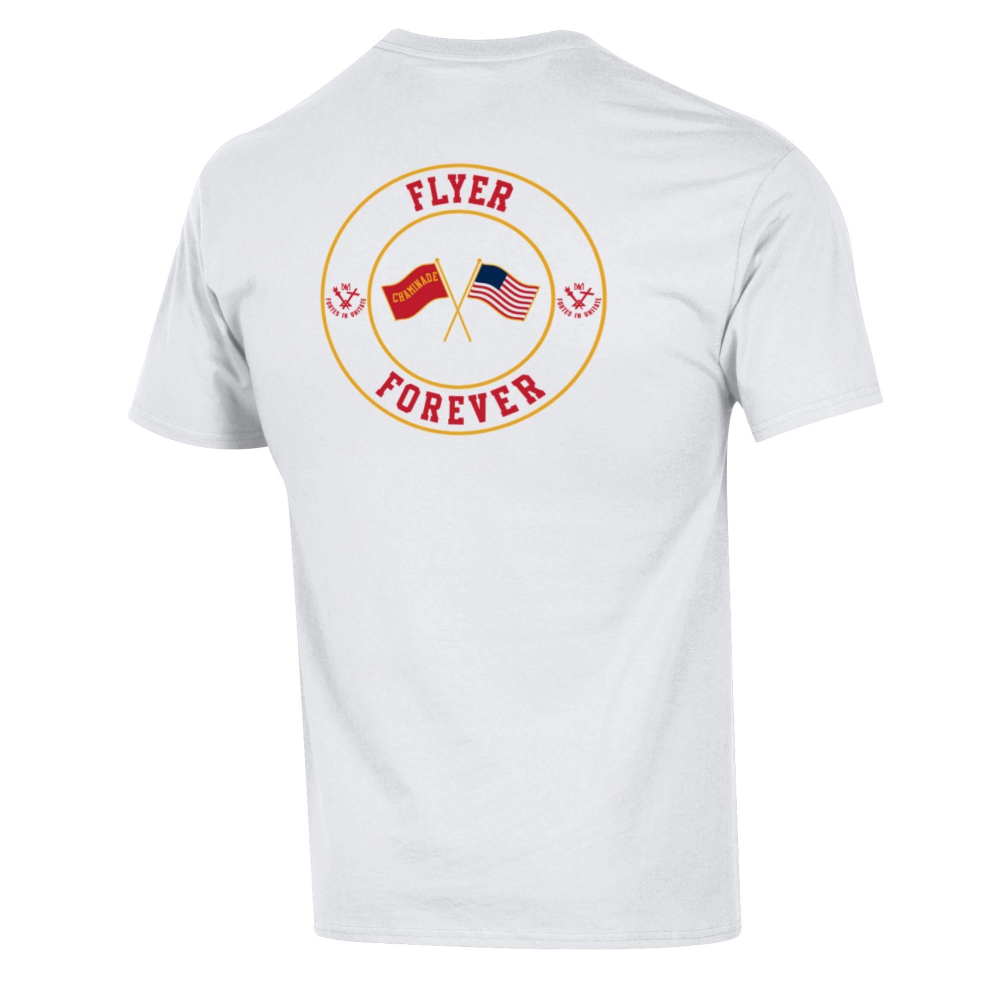 New - Champion White Short Sleeve Cotton Blend Split C Flyer Forever- Flag Tee