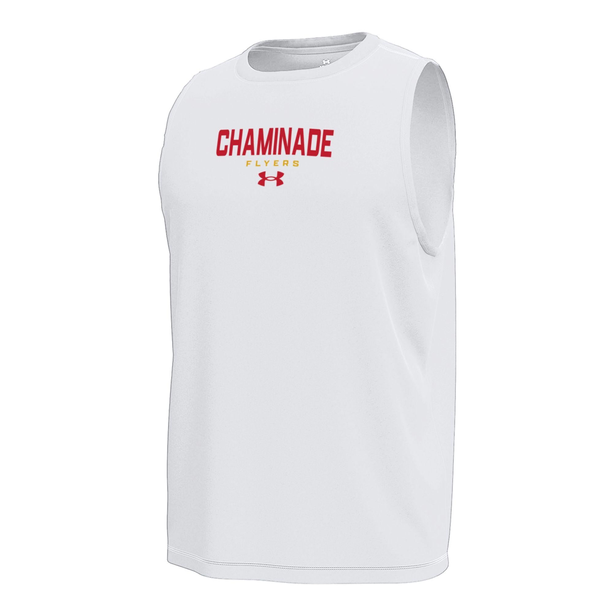 New - Under Armour White Chaminade Flyers Sleeveless Tech Performance Tee front/back