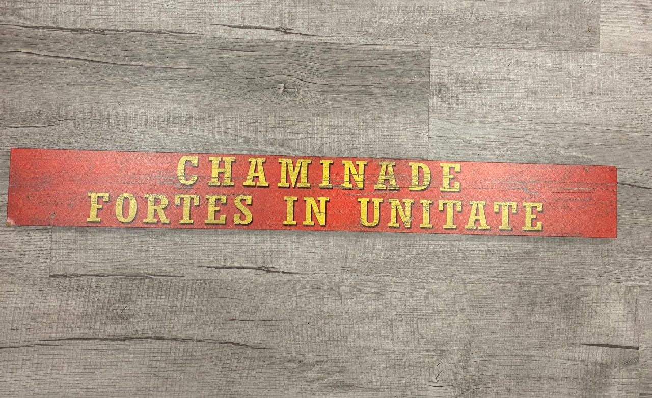 Distressed Wooden Sign Fortes in Unitate