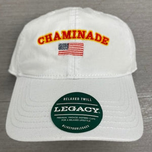 Legacy White Hat with Chaminade & American Flag