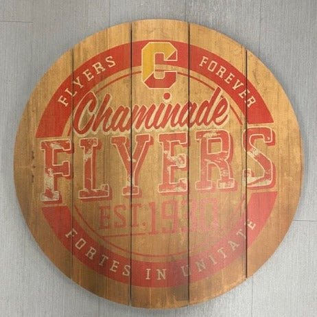 Distressed Wood Circular Chaminade Flyers Sign