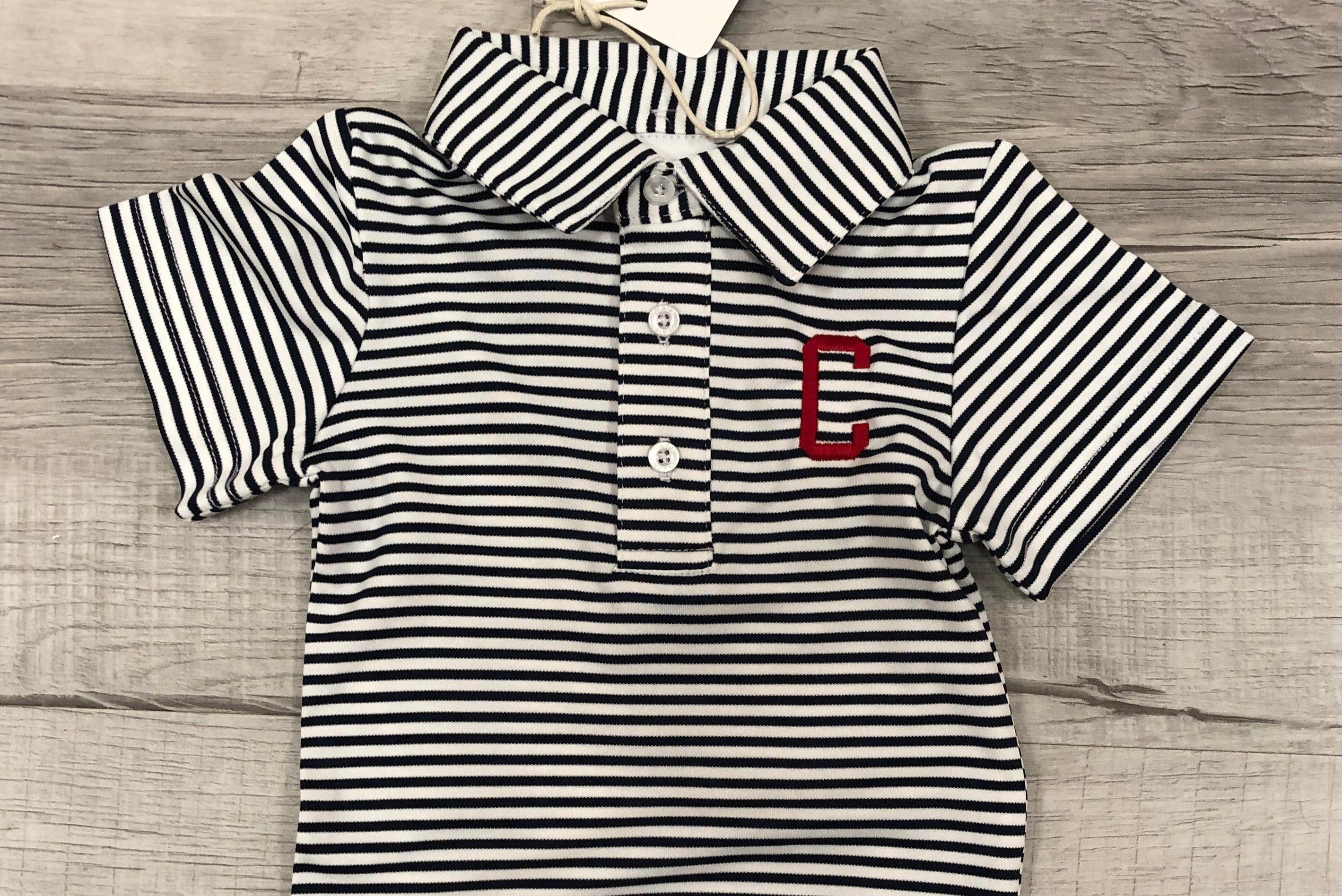 Striped Collar Polo with "C" - Black Stripe - Youth Sizes - Final Sale