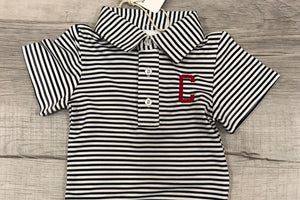 Striped Collar Polo with "C" - Black Stripe - Toddler/Youth Final Sale