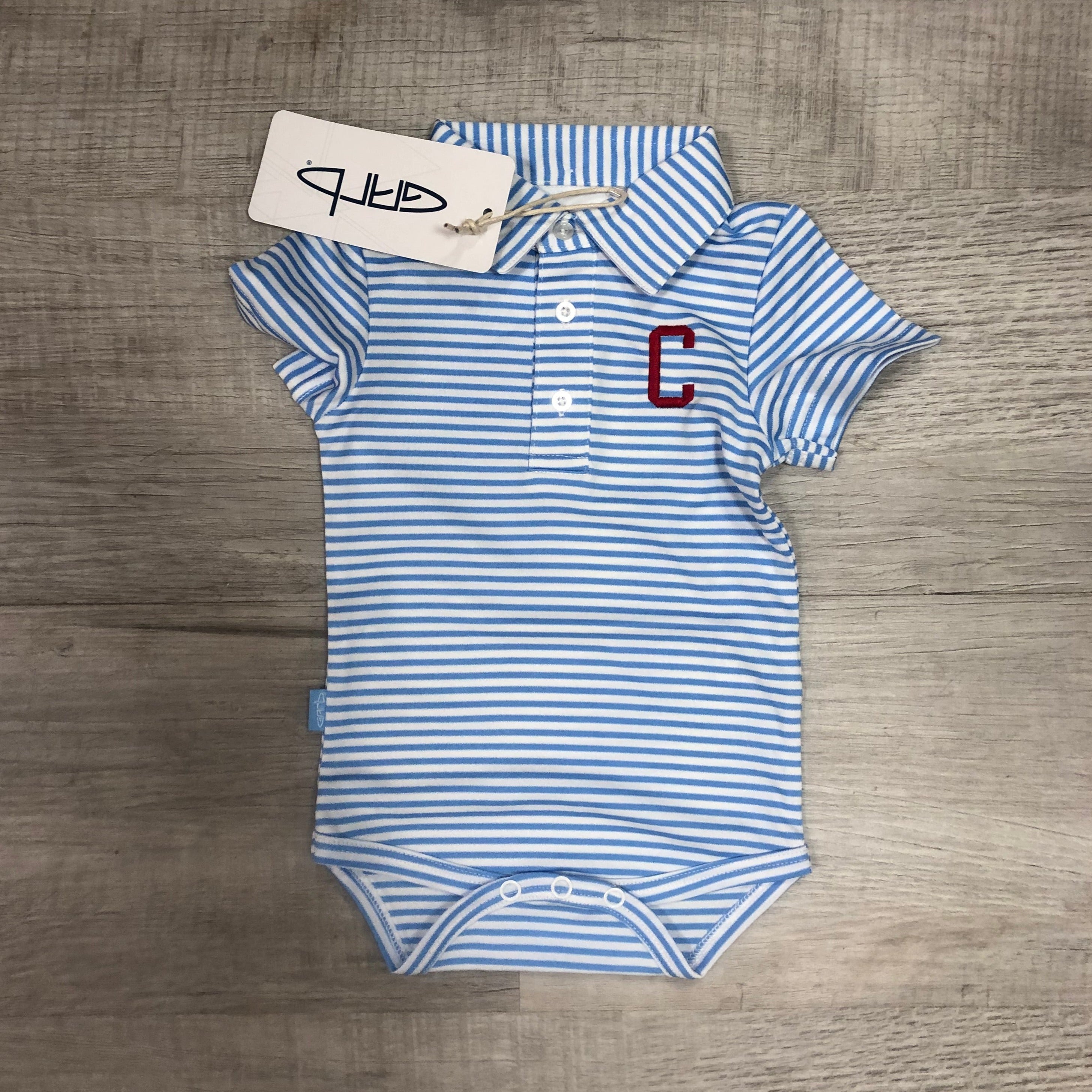 Striped Collar Onesie with "C" - Blue Stripe - Infant 3M-18M
