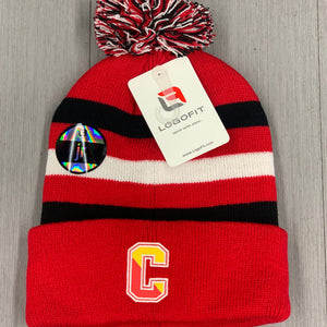 Logofit - Youth Rugby Striped Winter Hat - Pom -  C - Red/Black
