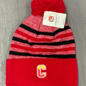 Logofit - Rugby Striped Winter Hat - Pom -  C - Red/Black